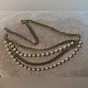 Vintage faux pearl and gold tone chain jewelry style belt